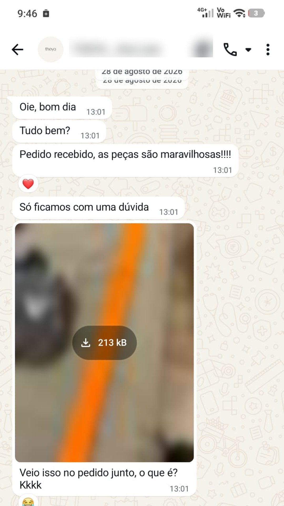 Print de conversa de WhatsApp com uma lojista sobre as peças Tricotez