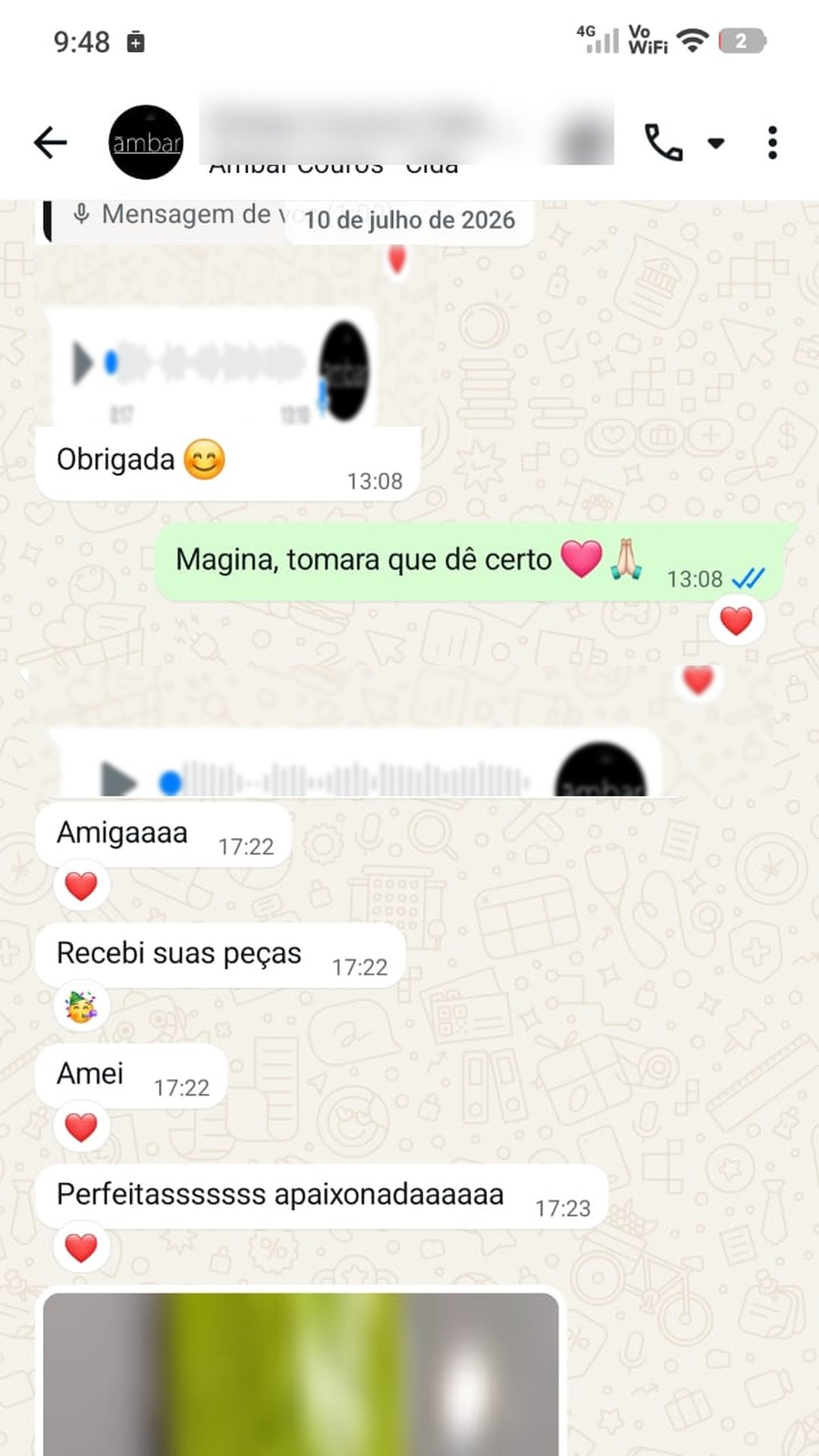 Print de conversa de WhatsApp com uma lojista sobre as peças Tricotez