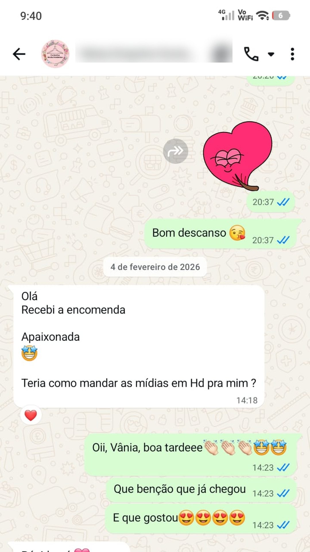 Print de conversa de WhatsApp com uma lojista sobre as peças Tricotez
